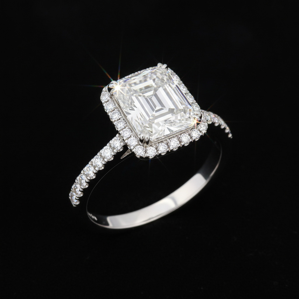 Emerald cut diamond engagement ring purchased for $11,125